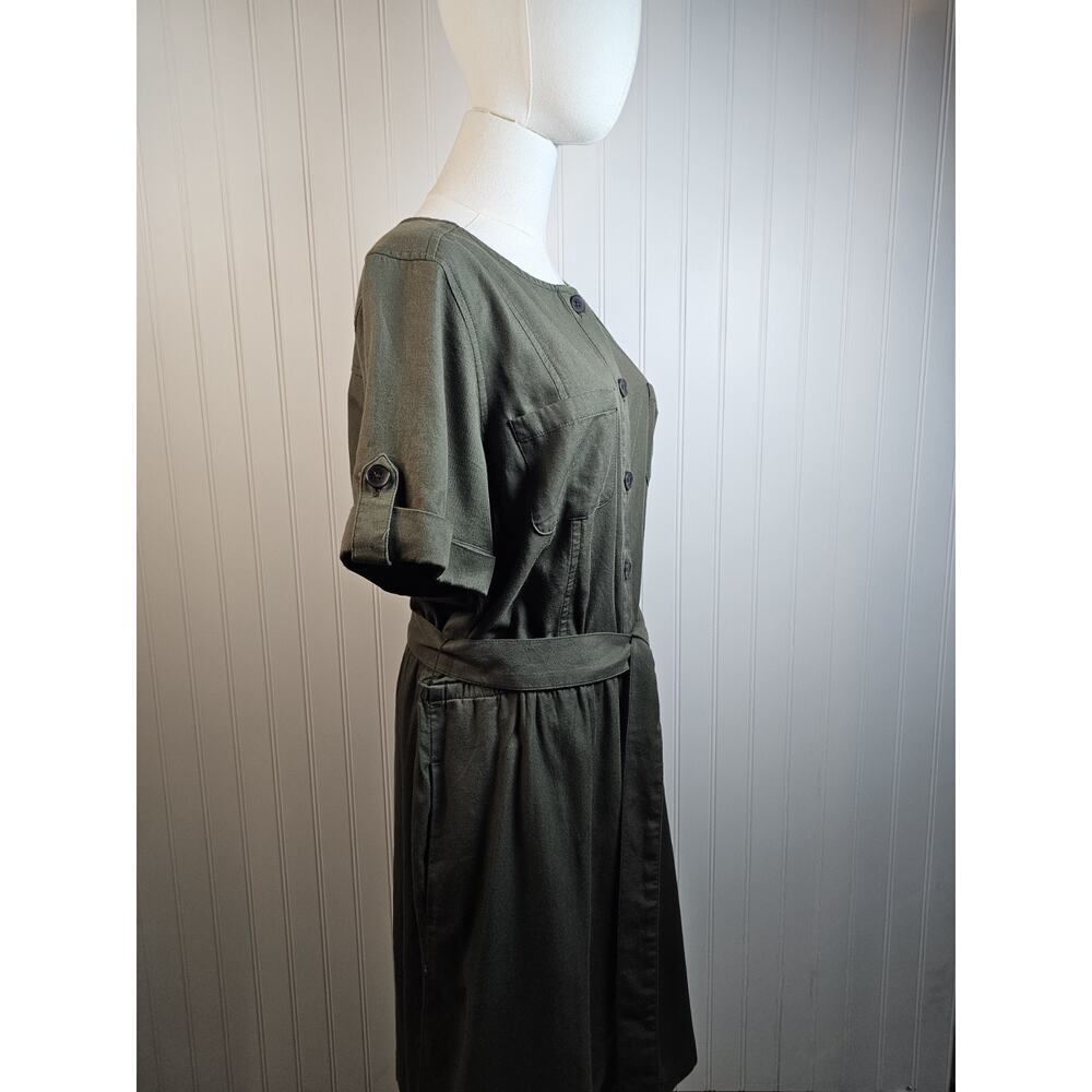 Talbots Fluid Twill Shirtdress Women's Size 14 Army Green Safari Preppy Boho - Picture 2 of 7